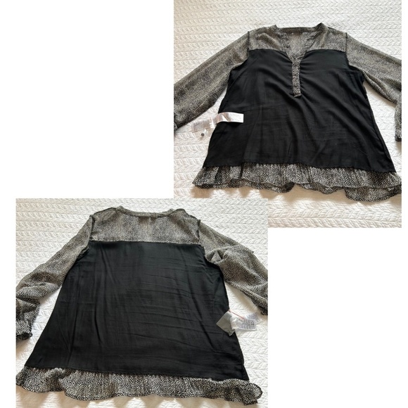 NWOT Fransa Plisse Black/Cream Abstract Print Long Sleeve Blouse Size L - Picture 11 of 17